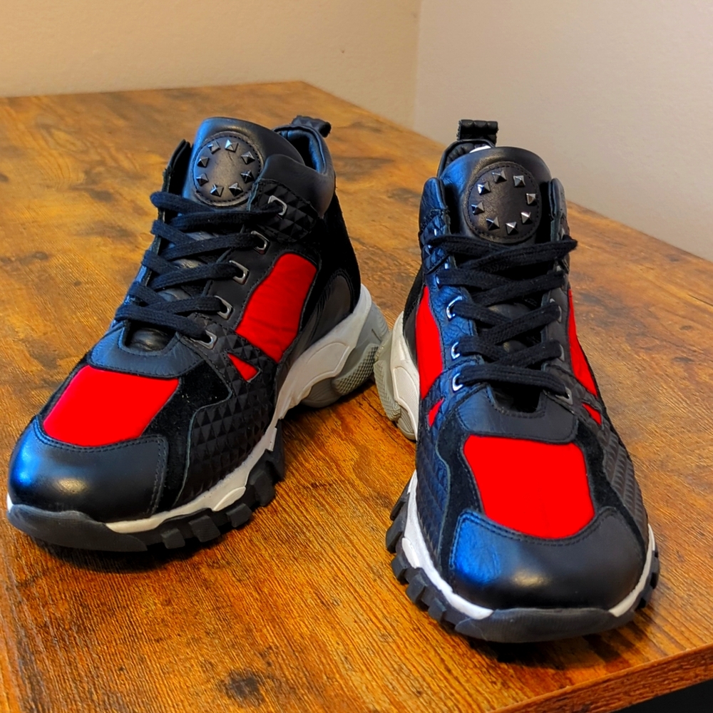 Pera pelle Italian leather sneakers red and black